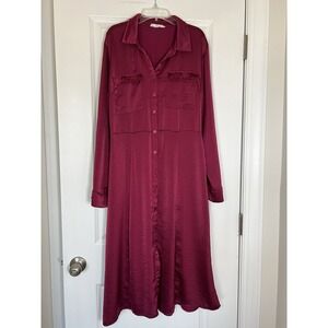 Women's Lucky Brand Satin Button Down Dress Size Large Fuschia